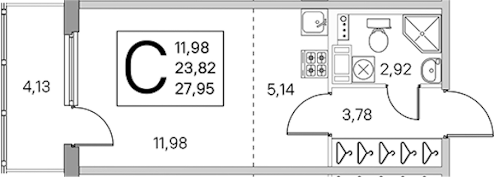 Квартира студия 25.06 м², 2/4 эт., ЖК «Любоград в Стрельне»